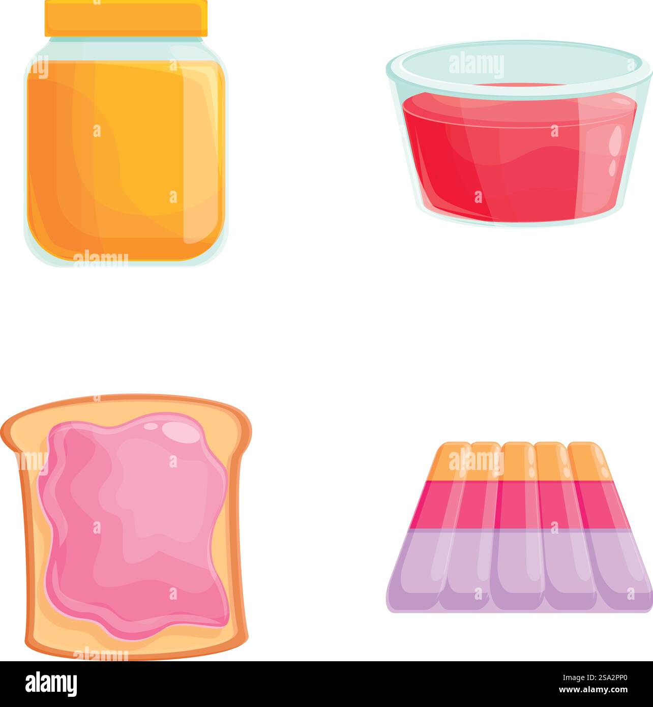 Jelly-Symbole setzen Cartoon-Vektor. Bunte Gummibonbons und Gelee. Süßes Essen, Nachtisch. Jelly-Symbole setzen Cartoon-Vektor. Bunte Gummibonbons und Gelee Stock Vektor