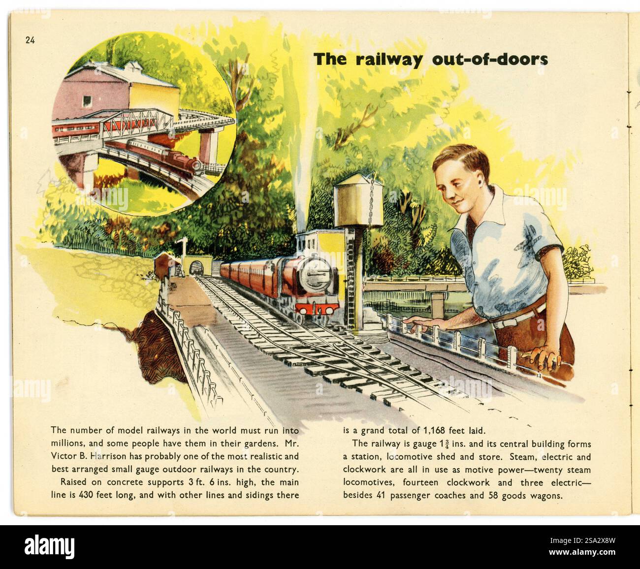 Vintage 1940er Buch Platte eines Modells im Freien Eisenbahn, aus dem Taschenbuch, Marvellous Models von WJ Bassett-Lowke & Paul B. Mann, das erstmals 1945 veröffentlicht wurde, diese überarbeitete Ausgabe erschien 1947. Stockfoto