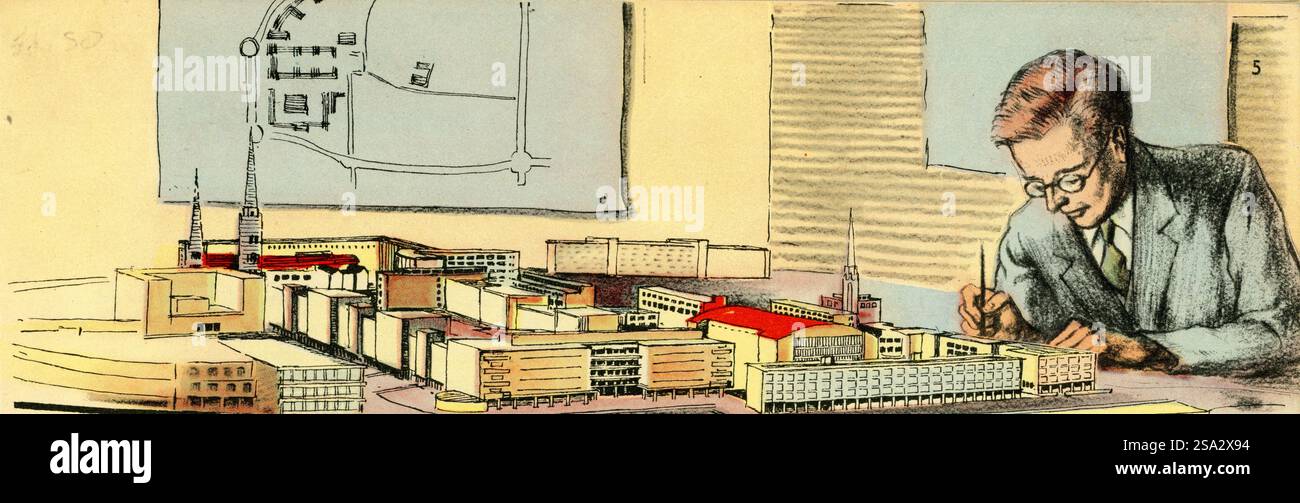 Vintage 1940er Buch Platte einer Modellstadt oder Stadt, aus dem Taschenbuch, Marvellous Models von WJ Bassett-Lowke & Paul B. Mann, das erstmals 1945 veröffentlicht wurde, diese überarbeitete Ausgabe erschien 1947. Stockfoto