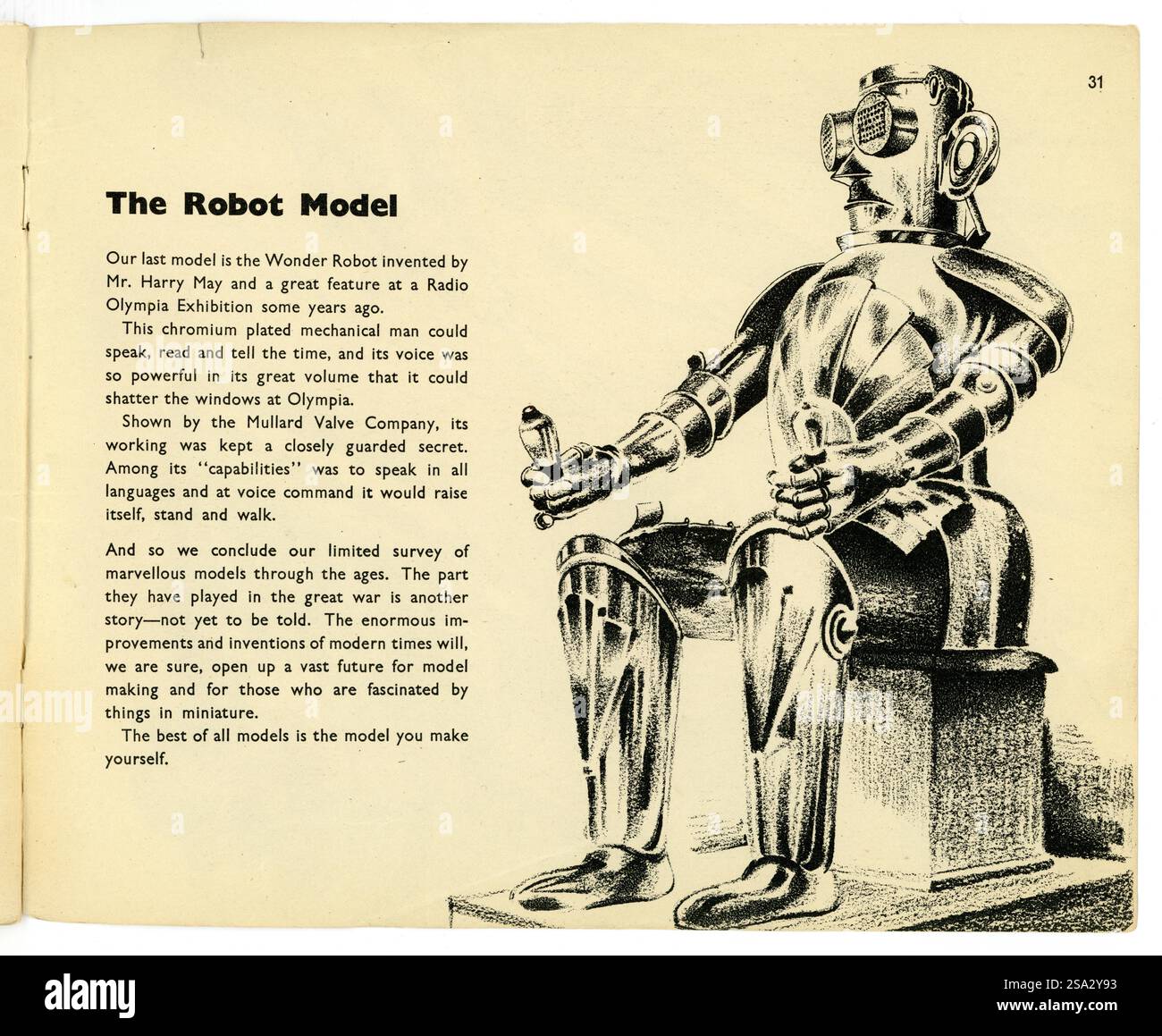 Vintage 1940er Buchplatte eines Modellroboters aus dem Taschenbuch, wunderbare Modelle von WJ Bassett-Lowke & Paul B. Mann, erstmals 1945 veröffentlicht, diese überarbeitete Ausgabe erschien 1947. Stockfoto