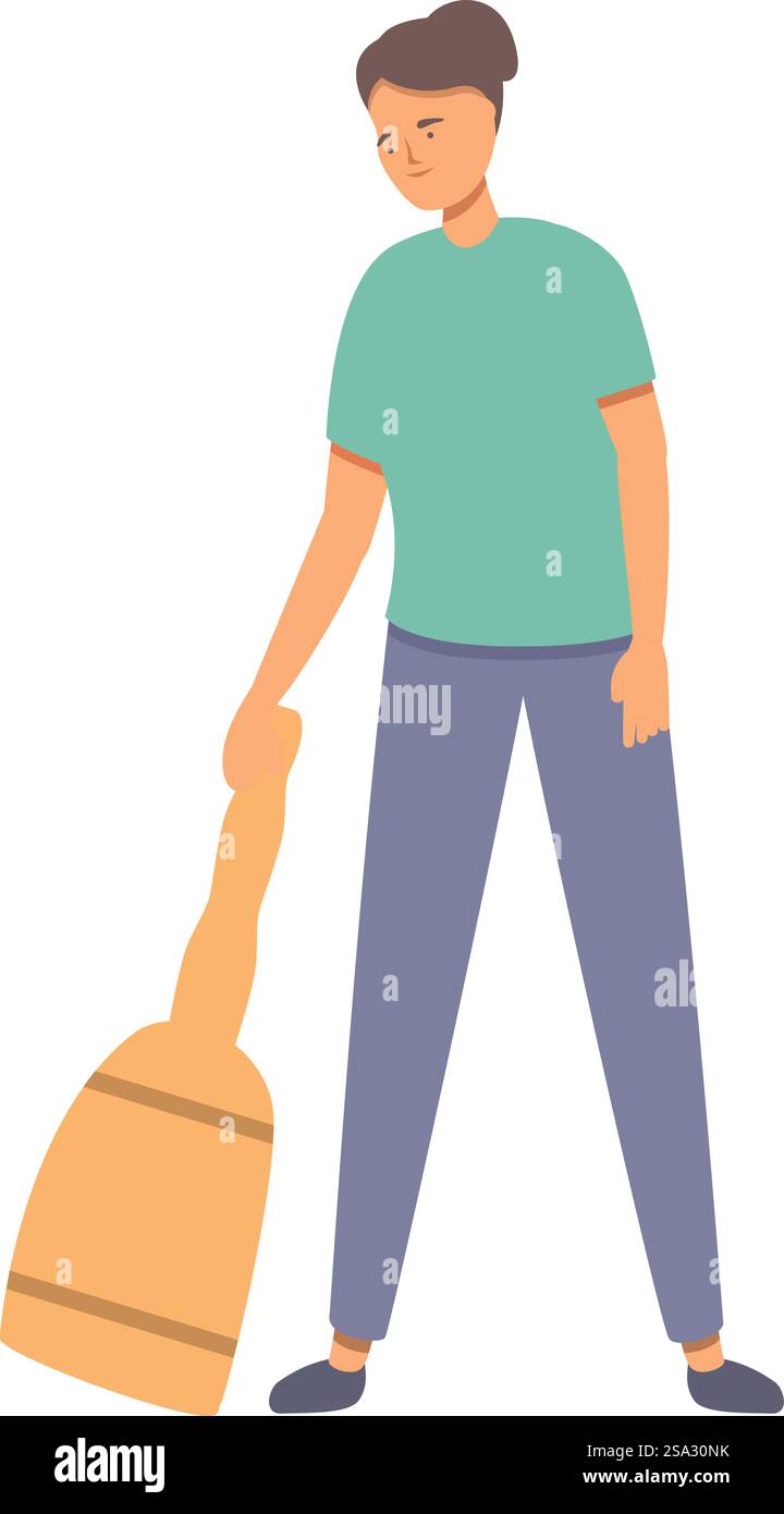 Mama fegt Boden-Symbol Cartoonvektor. Zimmerreinigung. Reinigungsarbeiten. Mama fegt Boden-Symbol Cartoonvektor. Zimmerreinigung Stock Vektor
