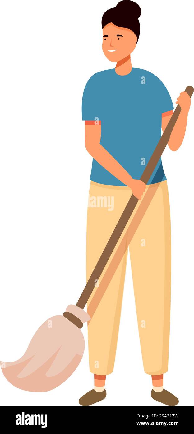 Mutter reinigt mit Besen Icon Cartoon Vektor. Zimmerarbeit. Hausalltag. Mutter reinigt mit Besen Icon Cartoon Vektor. Zimmerarbeit Stock Vektor