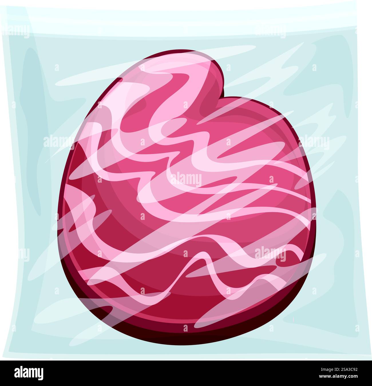 Zur Sicherheit und Konservierung verpacktes frisches Fleisch. Versiegelt in luftdichten, transparenten Kunststoffverpackungen. Illustriert in roter Vektorgrafik für das Produktdesign der Metzgerei. Rohvorbereitung. Detaillierter Vektor eines roten Fleischschnitts, der sicher in einem Vakuumpaket aus Kunststoff verschlossen ist Stock Vektor