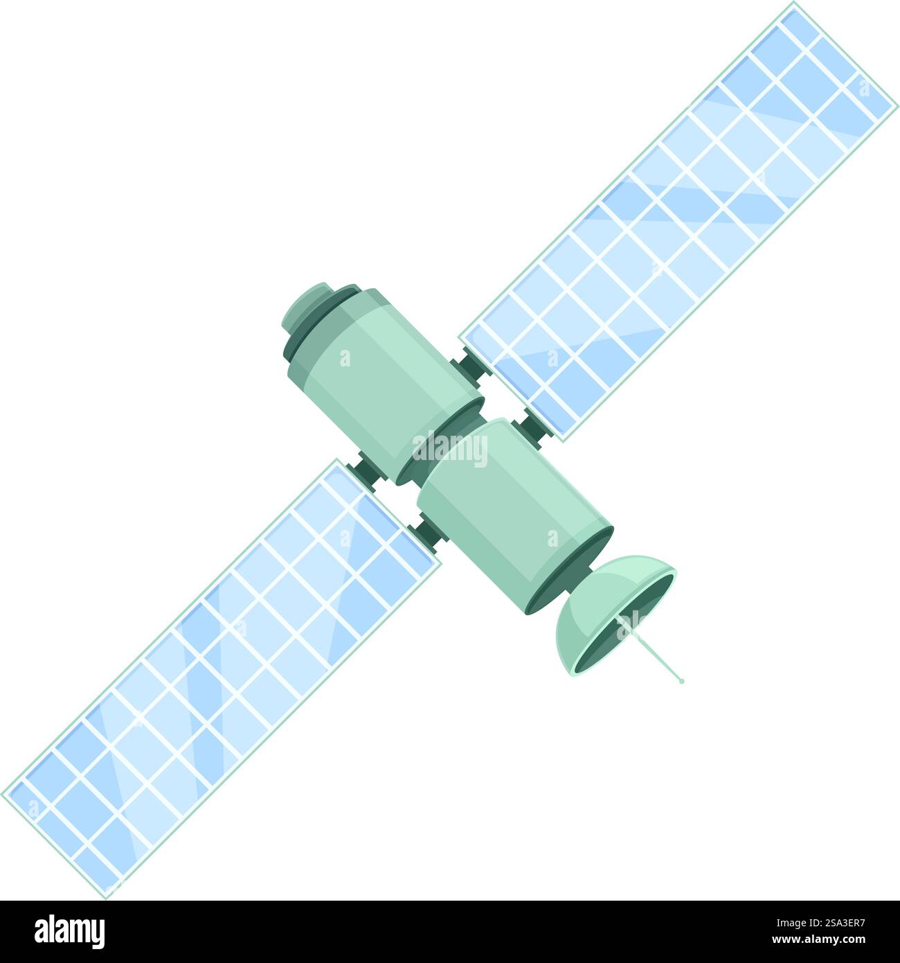 Detaillierte isometrische Satellitenvektorillustration mit Solarpaneelen in der Weltraumtechnologie und Kommunikationskonzept auf weißem Hintergrund modernes Design mit Wissenschaft und Luft- und Raumfahrtgrafiken für Graben. Vektorgrafik eines isometrischen Satelliten mit Sonnenkollektoren auf weißem Hintergrund Stock Vektor