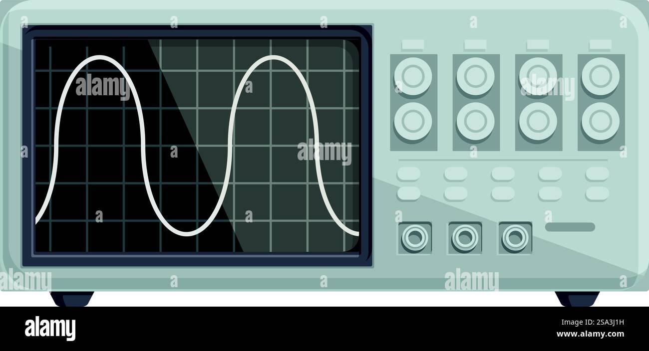 Flaches Vektordesign eines modernen digitalen Oszilloskops zur elektronischen Signalmessung. Illustration des Vektors für digitale Oszilloskope Stock Vektor