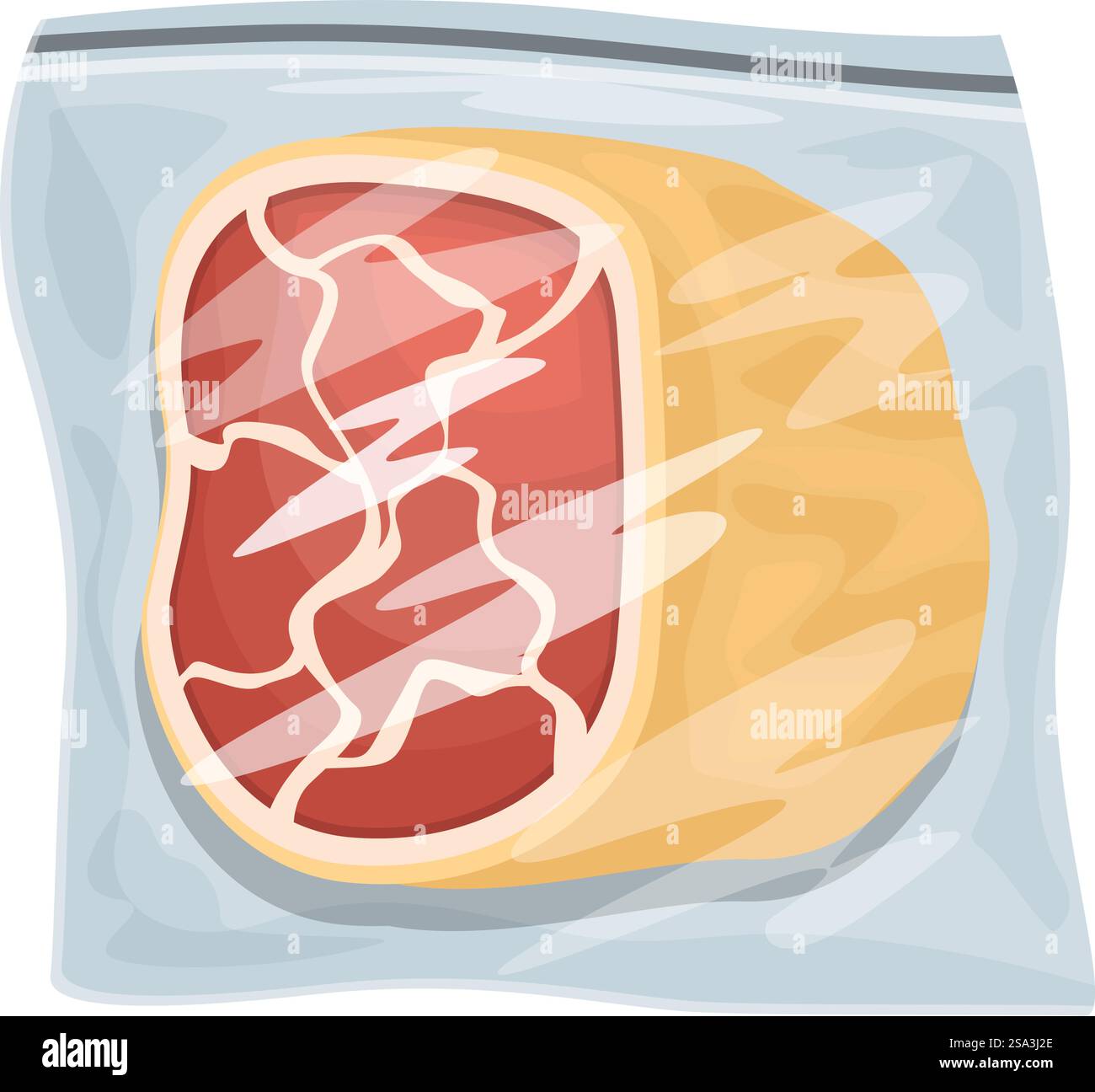 Abbildung eines saugversiegelten rohen Steaks in luftdichten Verpackungen zur Aufbewahrung und Lagerung, perfekt für die Lebensmittelindustrie und die kulinarische Industrie. Bunte Vektor-Illustration eines rohen Steaks in Vakuumverpackung, perfekt für Entwürfe der Lebensmittelindustrie Stock Vektor
