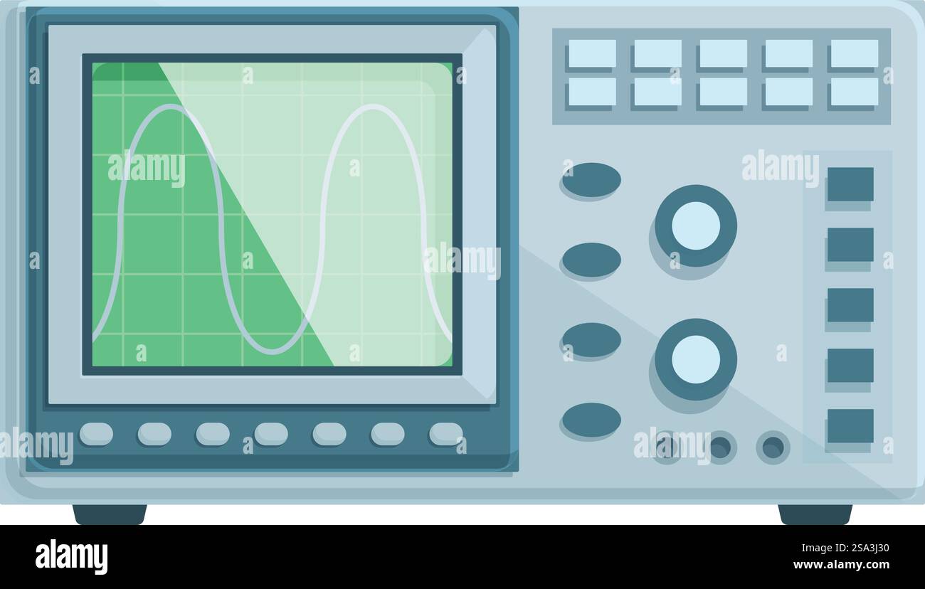 Professionelle digitale Oszilloskopvektorillustration für elektronische Messgeräte und Signalformanalyse in der Labortechnik. Flache Vektorgrafik eines modernen digitalen Oszilloskops für elektronische Messungen Stock Vektor