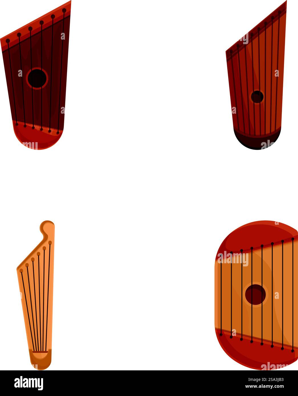 Gusli-Symbole setzen Cartoon-Vektor. Slawisches Streichinstrument. Sehnenausrüstung. Gusli-Symbole setzen Cartoon-Vektor. Slawisches Streichinstrument Stock Vektor