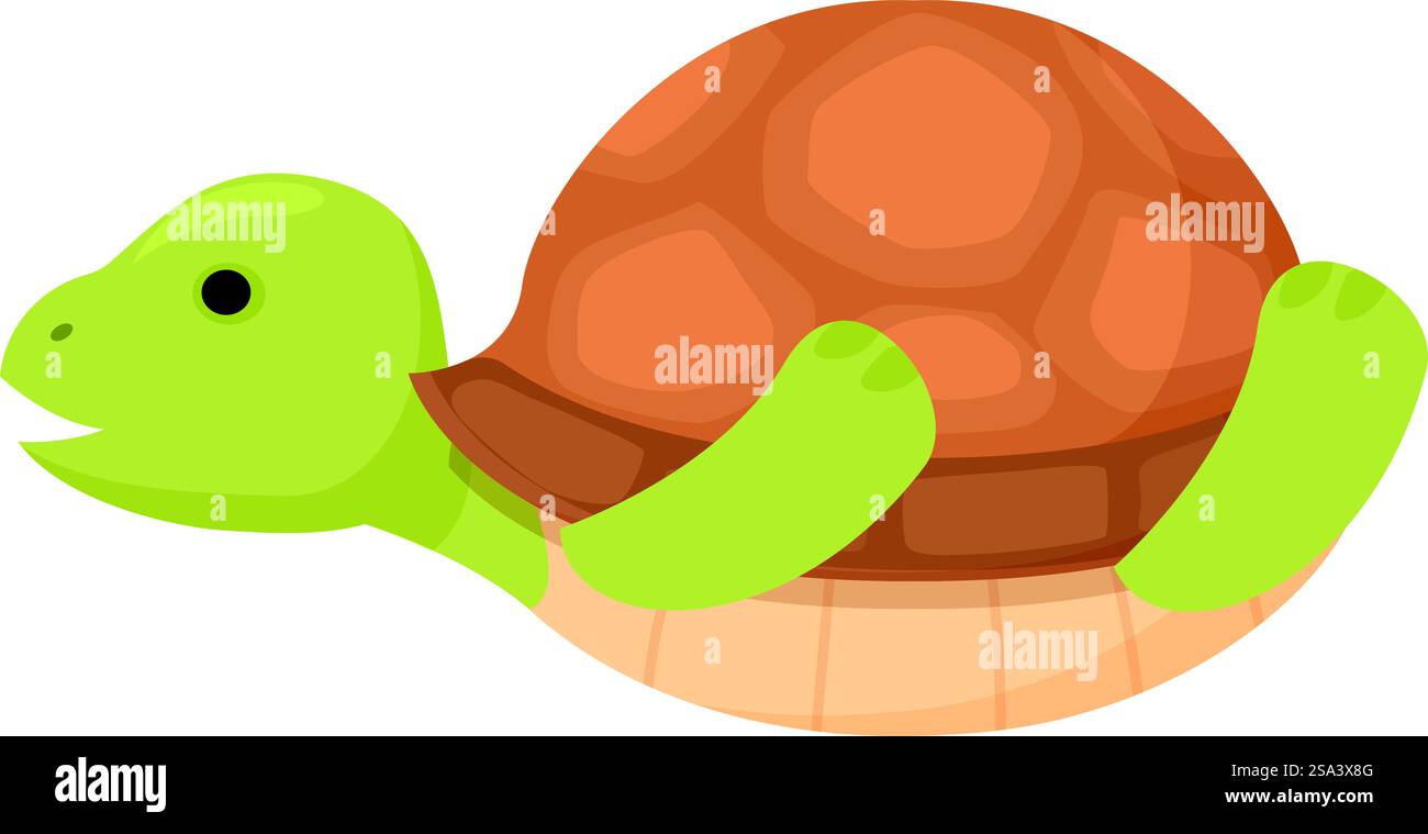 Entzückende und verspielte Zeichentrickschildkröte Illustration mit einem fröhlichen und freundlichen Charakter, mit einer niedlichen grünen und braunen Schale. Flache Design-Stil-Vektor-Illustration einer charmanten Zeichentrickschildkröte Stock Vektor