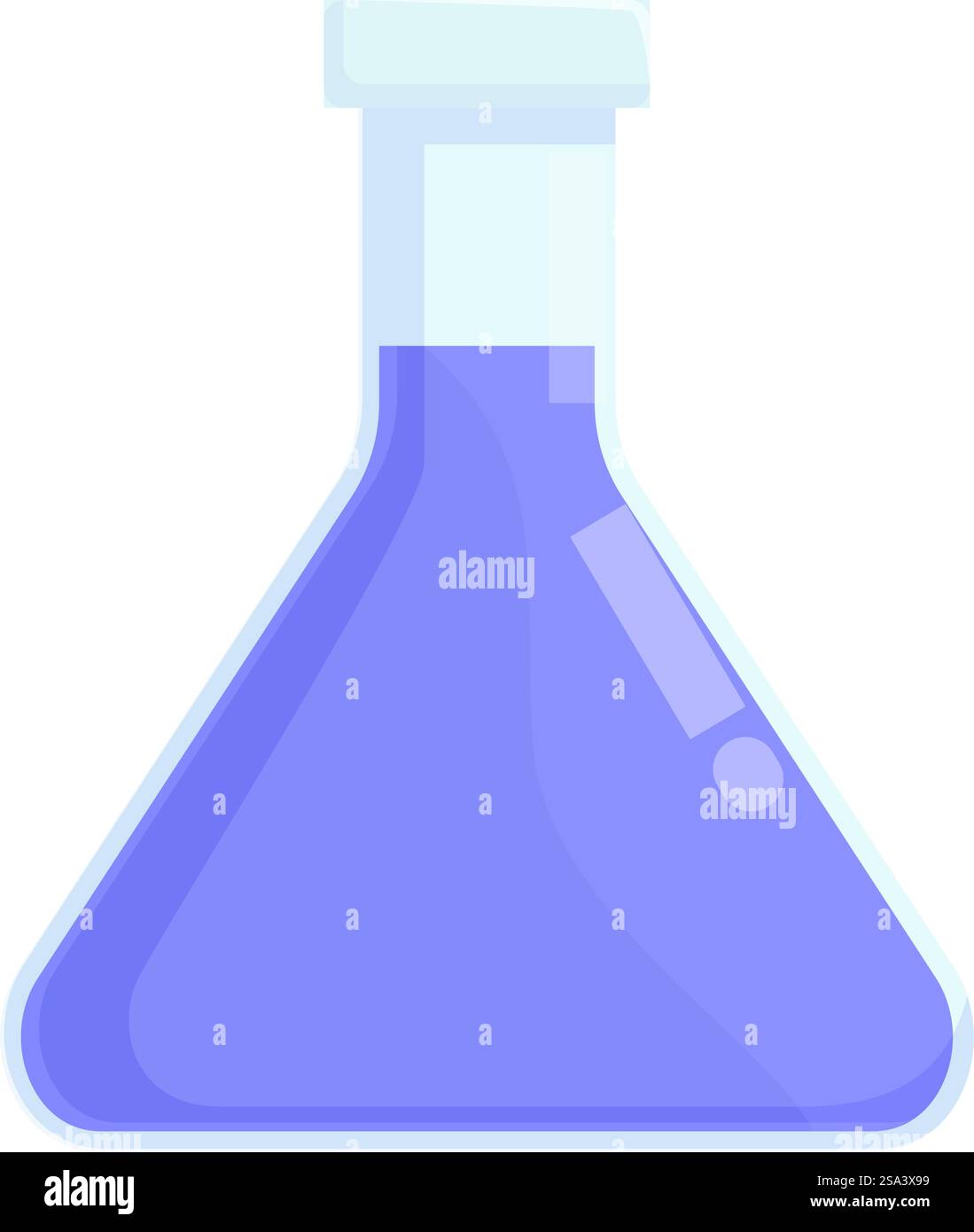 Farbenfrohe Zeichentrickillustration von Glaswaren aus wissenschaftlichen Flaschen und Bechern in einer Laborumgebung, perfekt für Lehrmaterialien, Schul- und Studiendesigns. Bunte Vektor-Illustration einer violetten erlenmeyerkolbe, geeignet für pädagogische Inhalte Stock Vektor