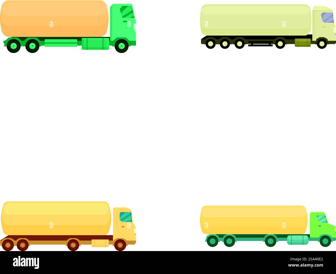 Vektor-Illustration von vier bunten Cartoonstil Lieferwagen auf einem weißen Hintergrund. Set von Cartoon-Lieferwagen isoliert auf weiß Stock Vektor