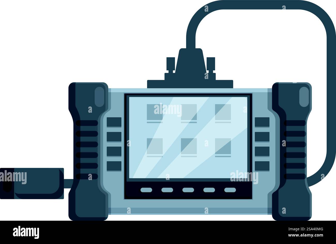 Oszilloskop im Cartoonstil für die elektrische Signalanalyse, isoliert auf weißem Hintergrund. Vektordarstellung digitaler Oszilloskopgeräte Stock Vektor