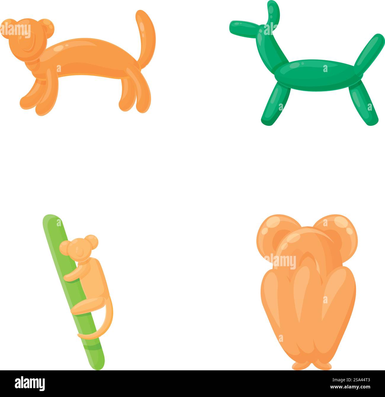 Aufblasbare Spielzeugsymbole setzen Karikaturvektor. Aufblasbares Tier aus farbigem Ballon. Feierlicher Ballon. Aufblasbare Spielzeugsymbole setzen Karikaturvektor. Aufblasbares Tier aus farbigem Ballon Stock Vektor