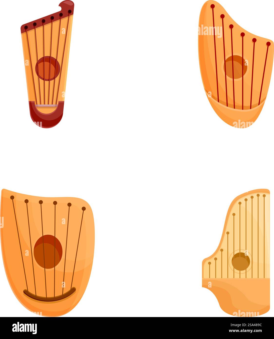 Klassische Gusli-Symbole setzen Cartoon-Vektor. Slawisches Streichinstrument. Sehnenausrüstung. Klassische Gusli-Symbole setzen Cartoon-Vektor. Slawisches Streichinstrument Stock Vektor