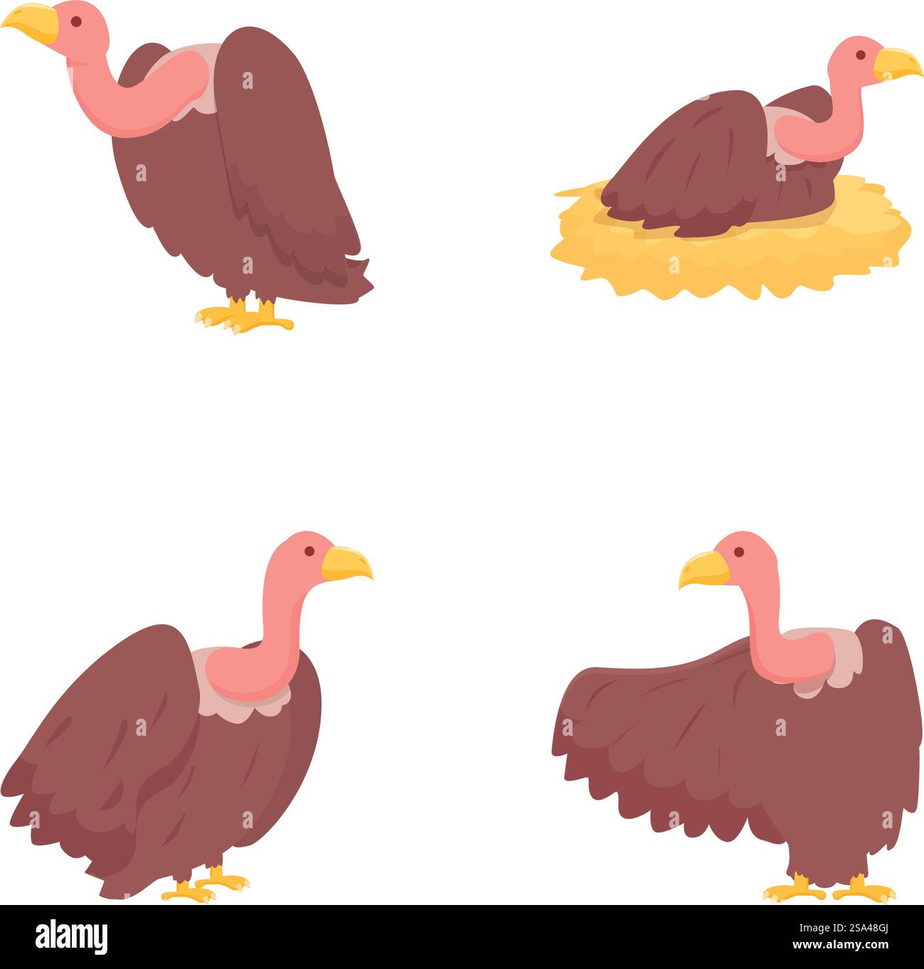 Geier Vogel Icons setzen Cartoon Vektor. Großer Greifvogel. Wilde Natur. Geier Vogel Icons setzen Cartoon Vektor. Großer Greifvogel Stock Vektor