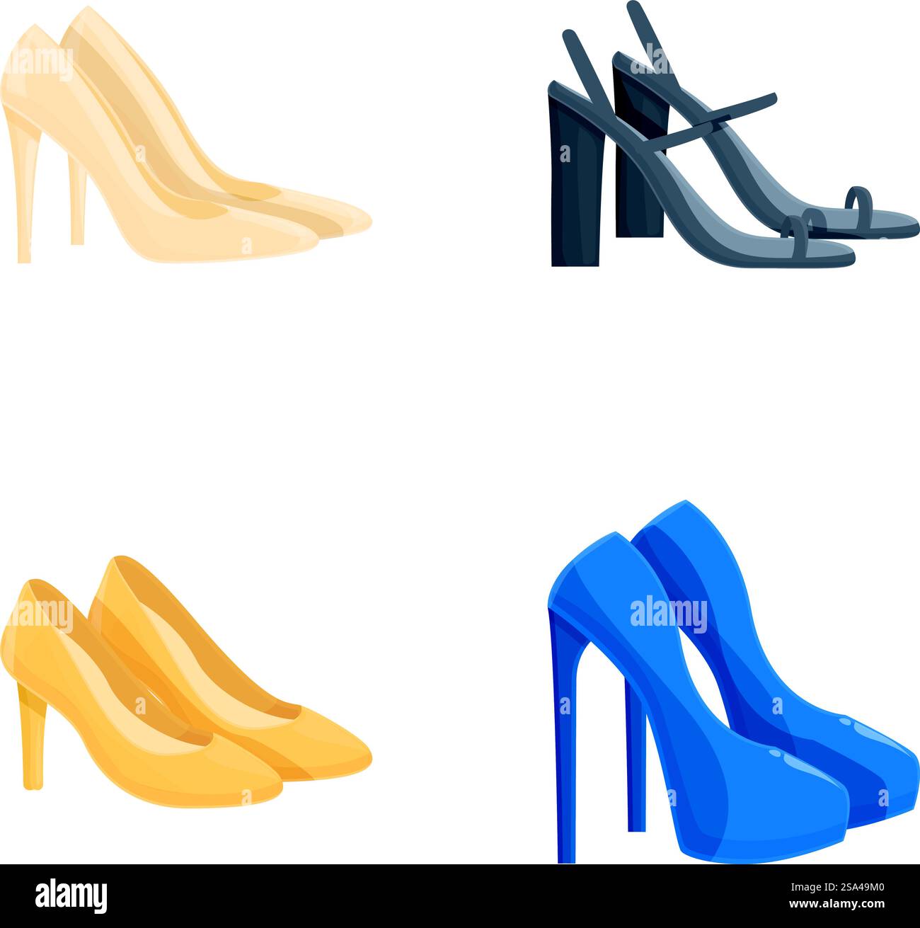 Kollektion eleganter High Heels in verschiedenen Styles und Farben. Verschiedene High-Heel-Schuhe für Damen Stock Vektor