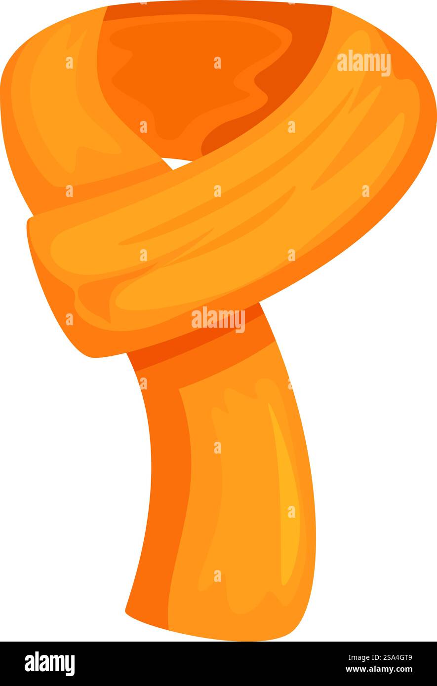 Gelber Winterschal umgeklappt, ideal für Illustrationen über kaltes Wetter oder Winterkleidung. Gelber Winterschal umgelegt, um deinen Hals warm zu halten Stock Vektor