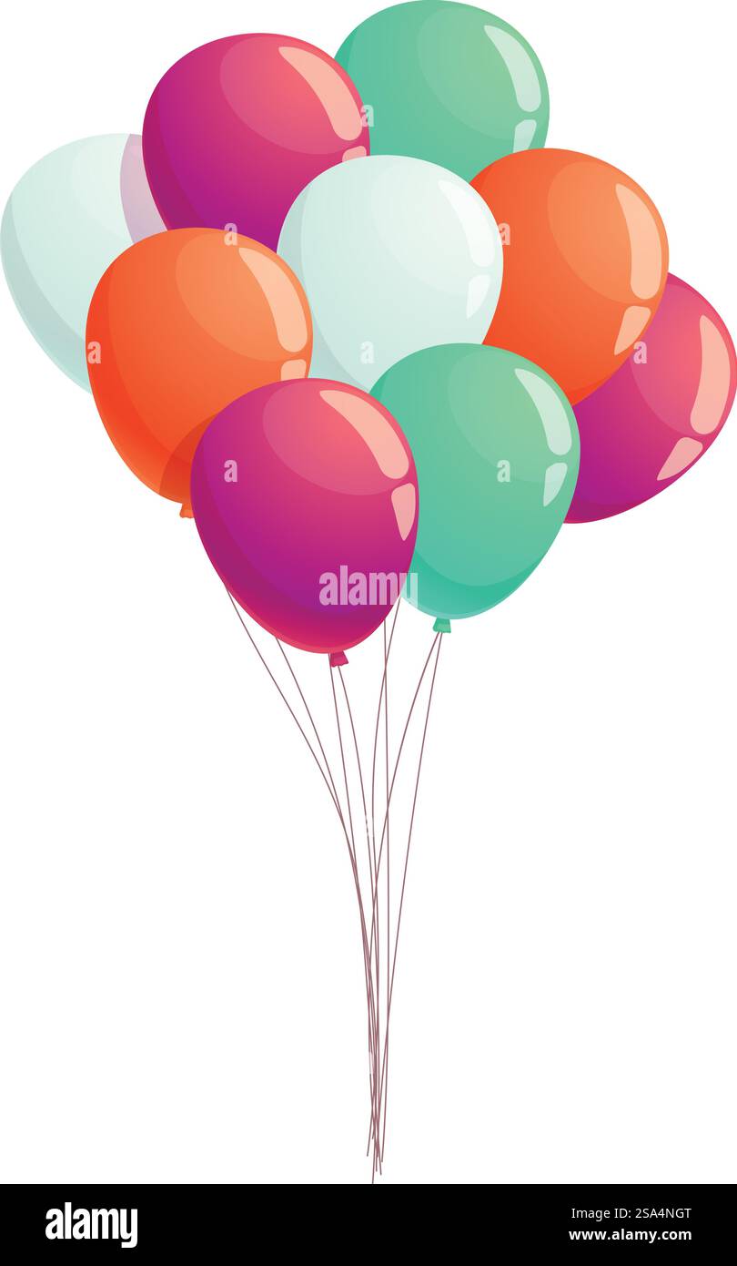 Ein paar bunte Ballons schwebt, perfekt für Geburtstagsfeiern oder jede Art von fröhlicher Veranstaltung. Bunte Ballons, die mit Helium zur Party-Dekoration schweben Stock Vektor