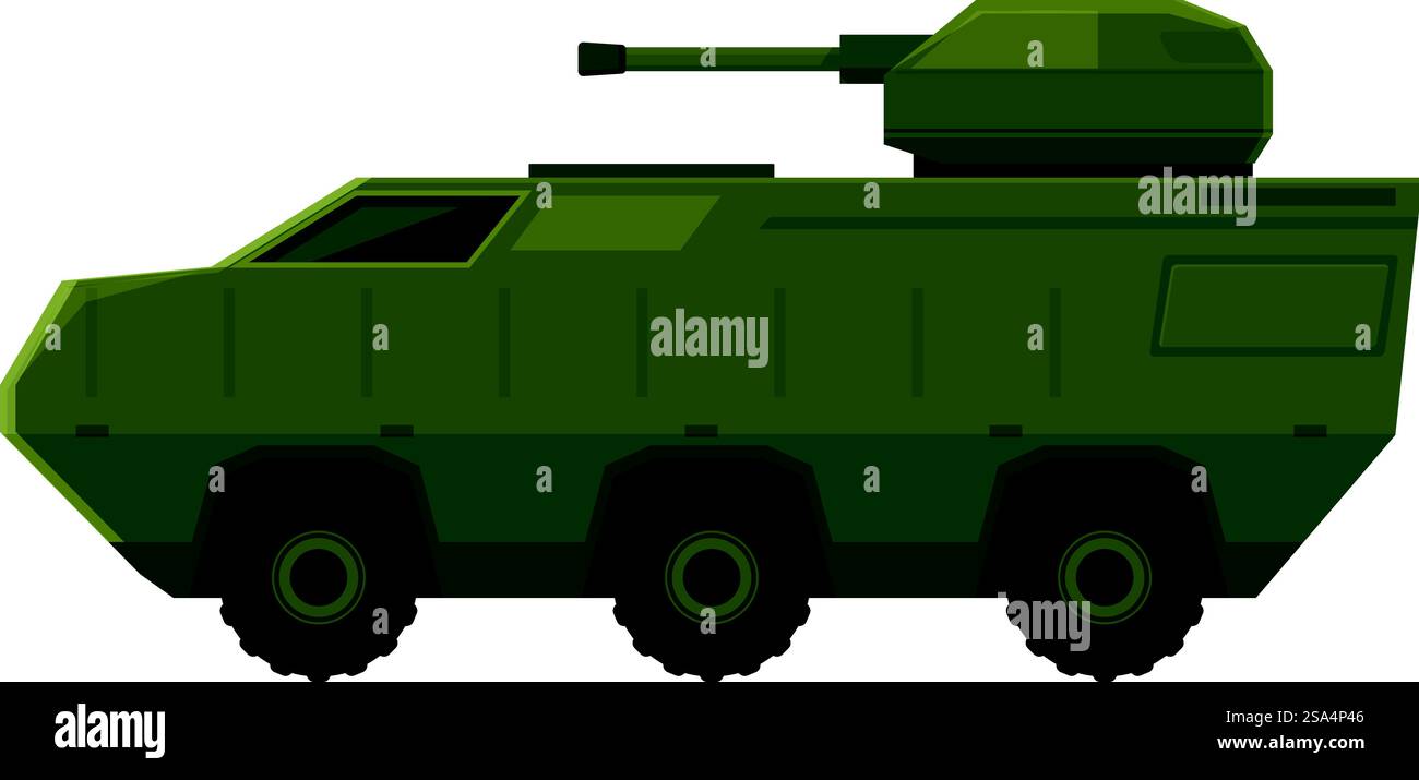 Mächtiger Panzerpanzer, der mit Waffe oben fährt. Schwerer Militärpanzer fährt auf einer Mission Stock Vektor
