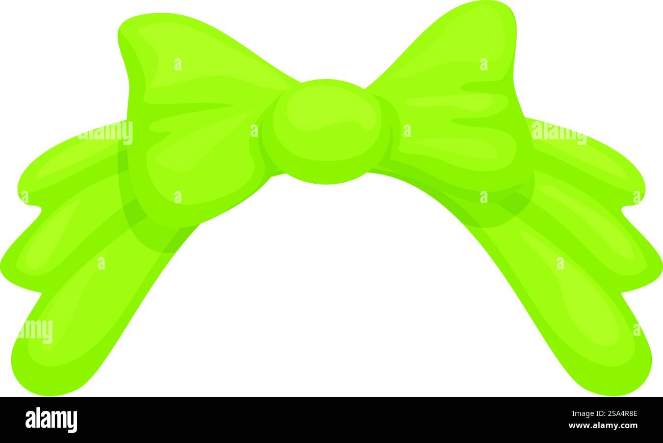 Große grüne Schleife in Cartoonoptik mit gefalteten Bandenden, die zu jeder Seite zeigen. Große grüne Schleife mit gefalteten Bandenden, die auf jede Seite zeigen Stock Vektor