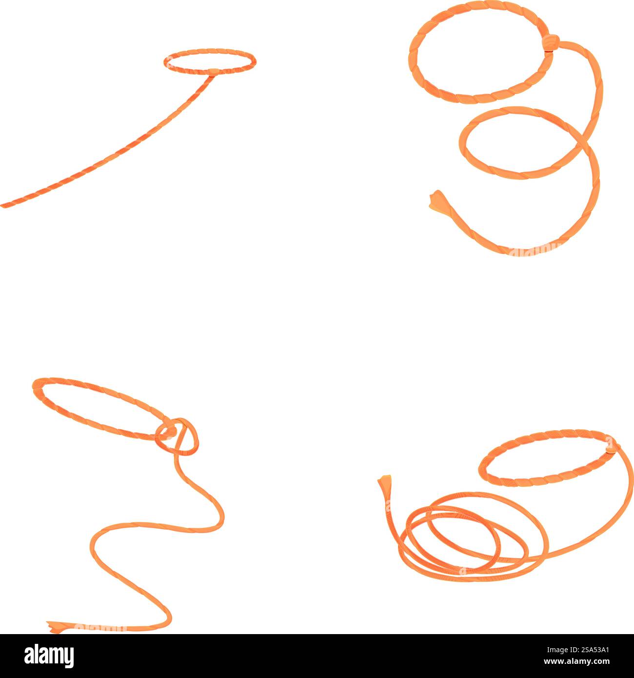 Verschiedene Lasso-Symbole setzen Cartoon-Vektor. Lasso zum Lassoieren von Wildpferden und Rindern. Seil, Schnur. Verschiedene Lasso-Symbole setzen Cartoon-Vektor. Lasso zum Lassoieren von Wildpferden und Rindern Stock Vektor