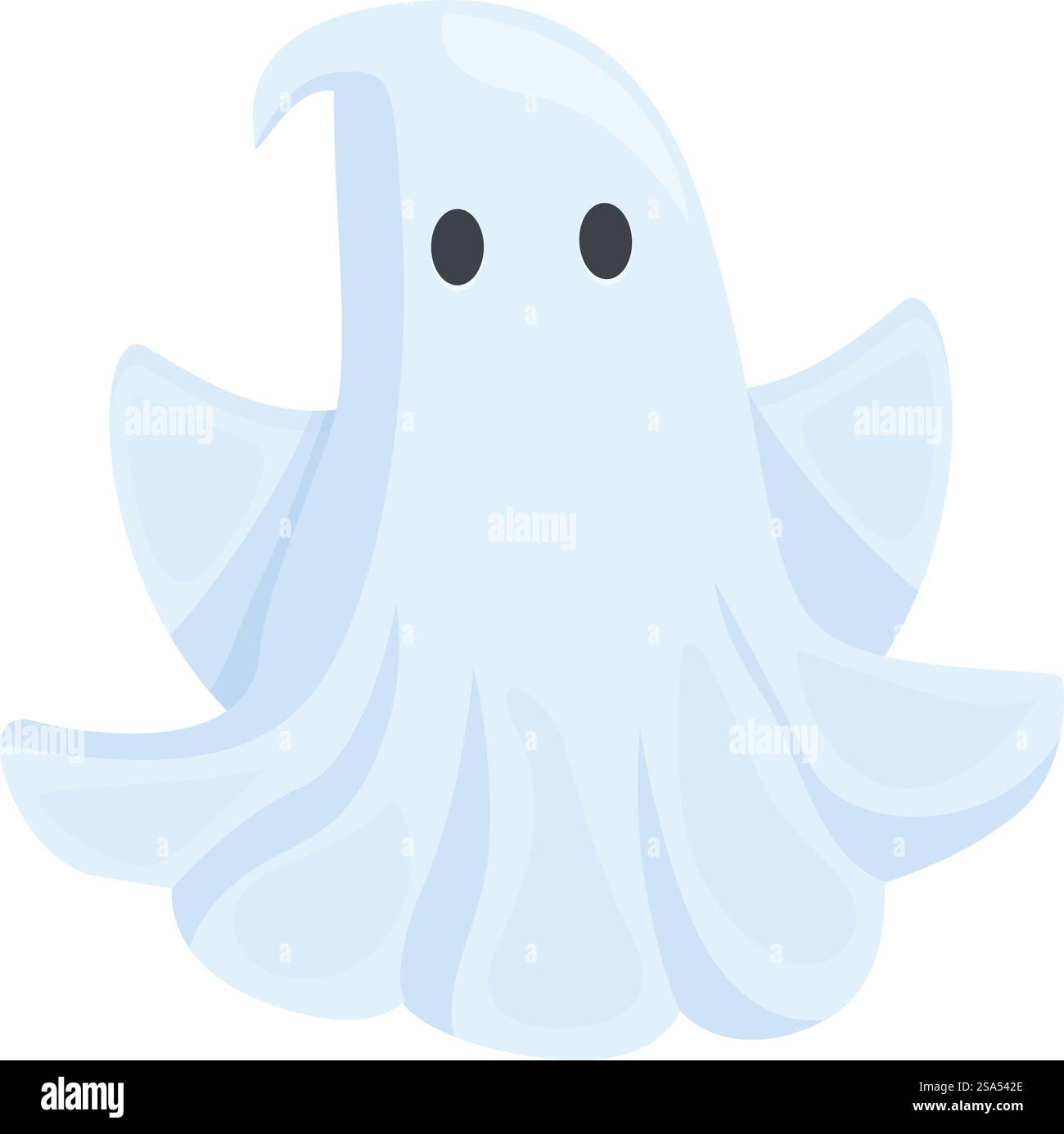 Freundliche Geisterfigur mit schlichtem und niedlichem Design schwebt. Niedlicher Geist schweben und winken mit ausgestreckten Armen Stock Vektor