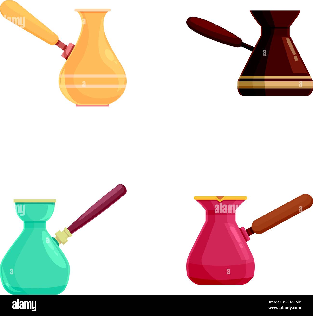 Kaffeekanne Symbole setzen Cartoonvektor. Traditioneller türkischer Kaffee. Küchenausstattung. Kaffeekanne Symbole setzen Cartoonvektor. Traditioneller türkischer Kaffee Stock Vektor