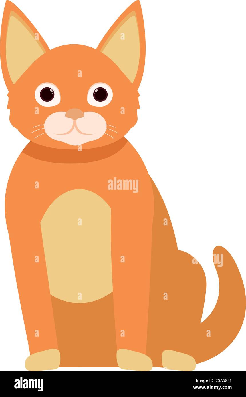 Niedliche Tabbykatze, die aufrecht sitzt und einen neugierigen Gesichtsausdruck hat. Süße Tabbykatze sitzend und neugierig nach vorne blickend Stock Vektor