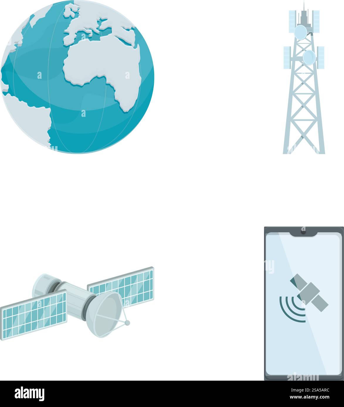 Sammlung von Vektorsymbolen für globale Konnektivität und Telekommunikation. Technologie- und Kommunikationssymbole festgelegt Stock Vektor