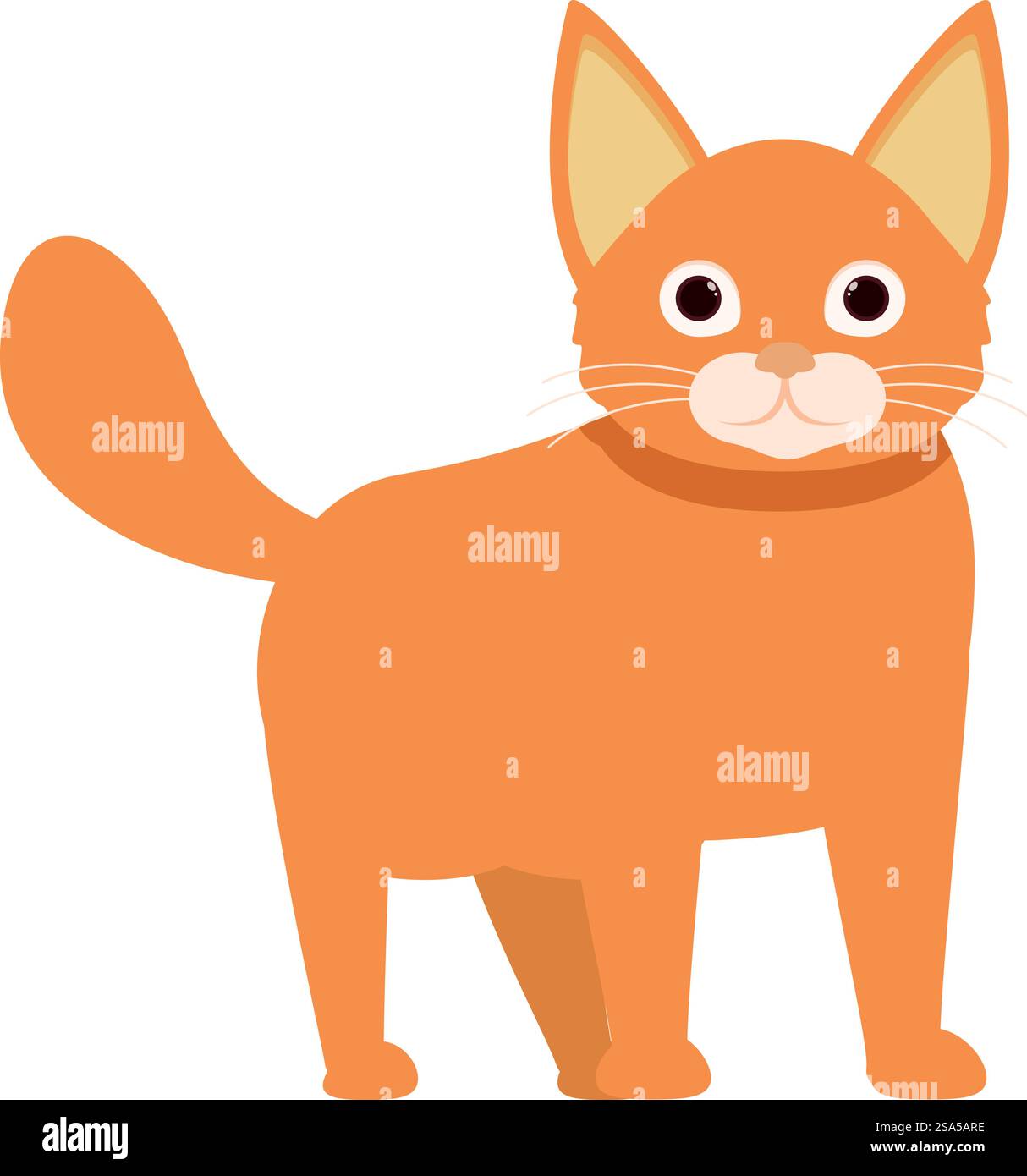 Zeichentrickillustration einer niedlichen Ingwerkatze, die steht und vorwärts blickt, isoliert auf einem weißen Hintergrund. Entzückende Ingwerkatze, die stehend und nach vorne blickt, Illustration Stock Vektor