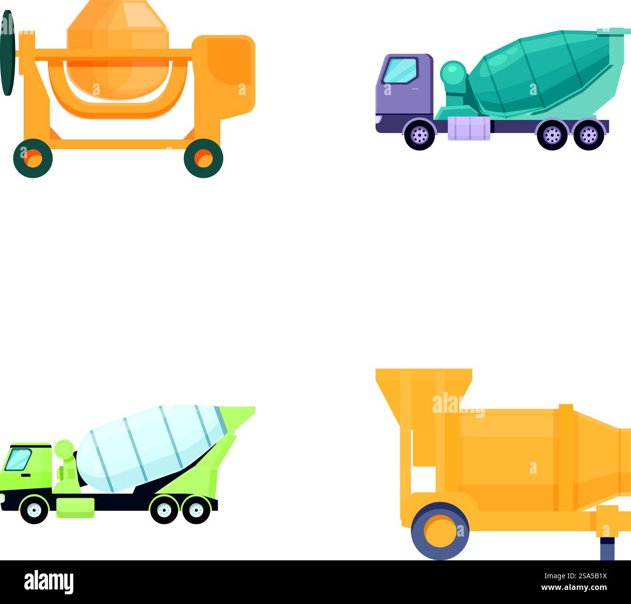 Zementmischer-Symbole setzen Cartoonvektor. Betonmischwagen. Baumaschinen. Zementmischer-Symbole setzen Cartoonvektor. Betonmischwagen Stock Vektor