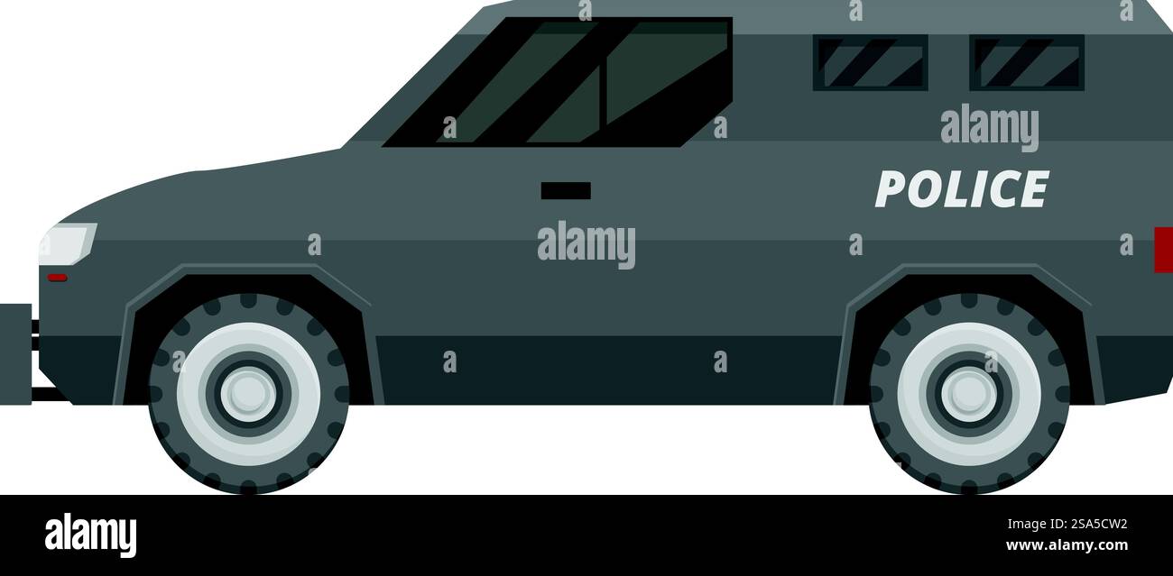 Gepanzerter Polizeiwagen, der Kriminelle mit getönten Fenstern zur Sicherheit der Gefangenen transportiert. Polizeigepanzerter Transporter mit Verbrechern Illustration Stock Vektor