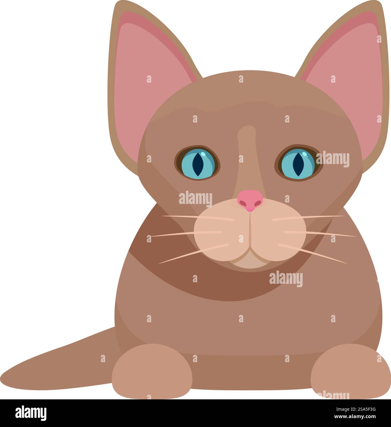 Cartoon-Illustration einer braunen Tabbykatze mit blauen Augen, die unten liegen. Braune Tabbykatze mit blauen Augen, die liegen Stock Vektor