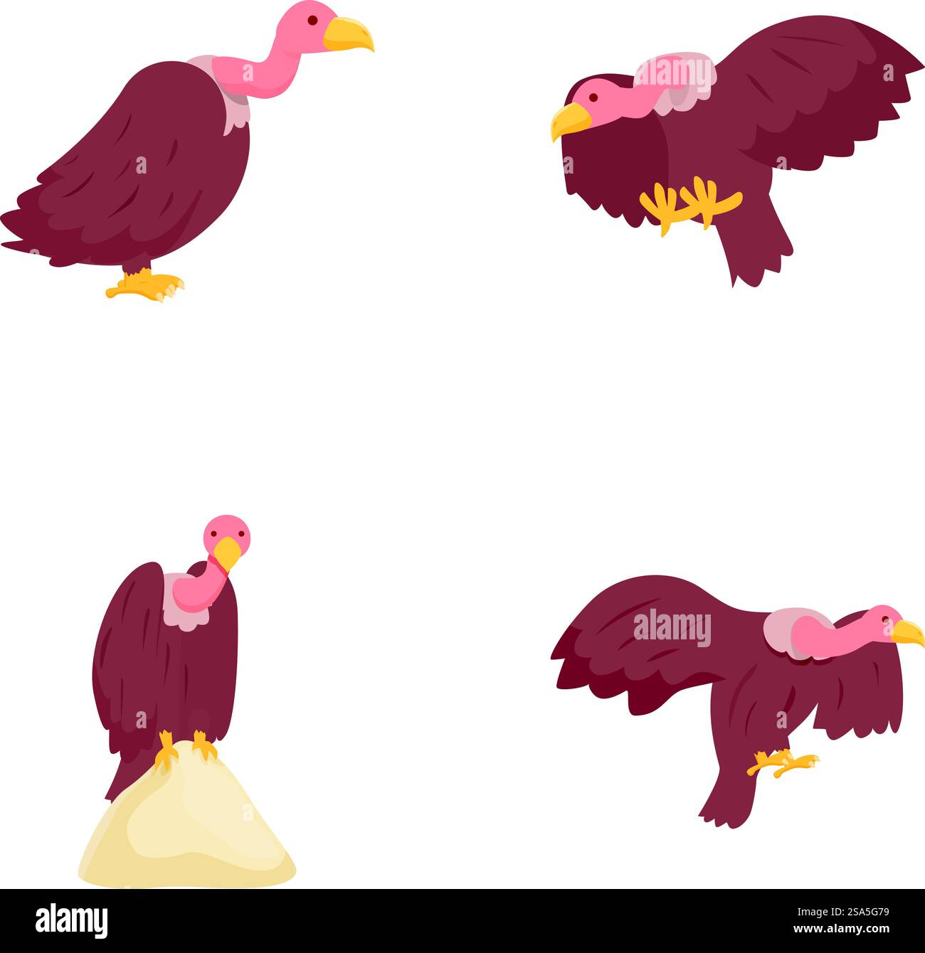 Condor-Symbole setzen Cartoon-Vektor. Großer Greifvogel. Wilde Natur. Condor-Symbole setzen Cartoon-Vektor. Großer Greifvogel Stock Vektor