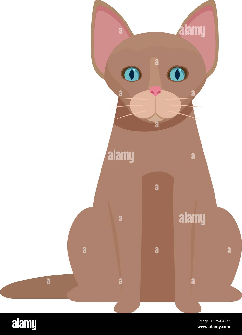 Illustration einer braunen Katze mit blauen Augen, die vorne sitzen und starren. Braune Katze sitzend und blickend nach vorne Illustration Stock Vektor