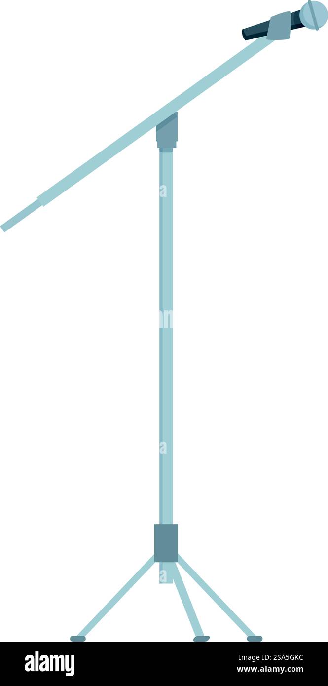 Das professionelle Mikrofon ist sicher auf einem robusten Stativ montiert und kann somit hochwertige Audioaufnahmen aufnehmen. Professionelles Mikrofon, das auf einem Stativ steht, um Studios und Live-Auftritte aufzunehmen Stock Vektor