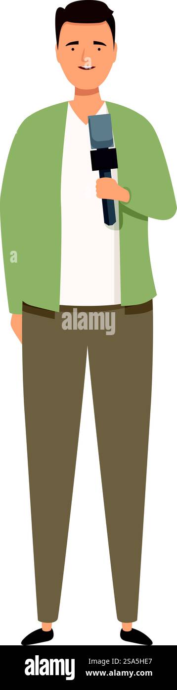 Männlicher Journalist mit Mikrofon, Interview, Gespräch mit der Öffentlichkeit, tv-Nachrichtensendung, Live-Bericht. Journalist mit Mikrofon, Interview, mit der Öffentlichkeit reden, tv-Nachrichtensendung, Live-Bericht Stock Vektor