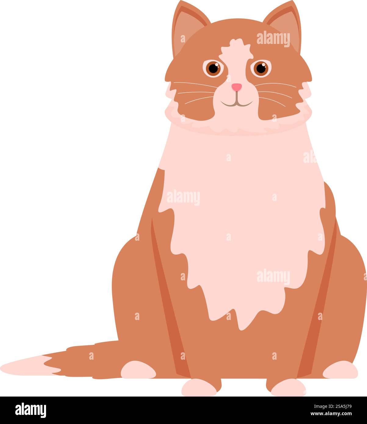 Illustration einer niedlichen Cartoon Tabby Katze, die sitzt und vorwärts blickt, isoliert auf einem weißen Hintergrund. Niedliche Tabbykatze sitzend und vorwärts schauend Illustration Stock Vektor