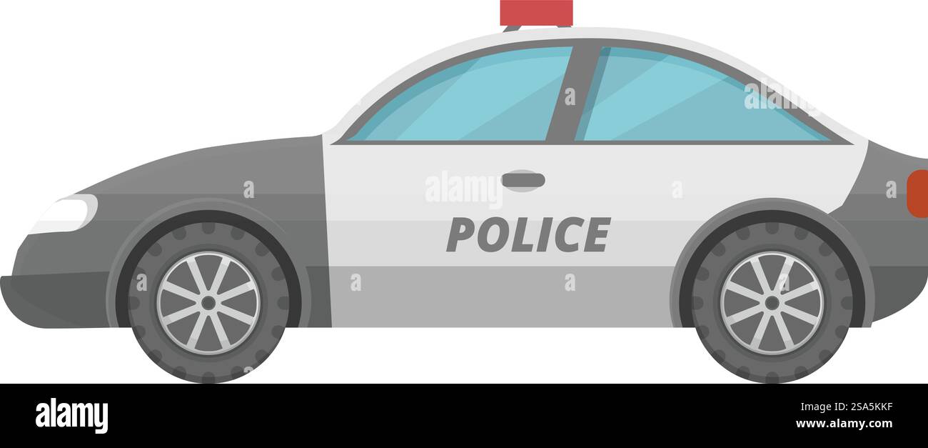 Ein klassischer Polizeiwagen patrouilliert durch die Straßen und sorgt für Sicherheit. Polizeiauto patrouilliert die Straßen der Stadt und hält Ordnung Stock Vektor