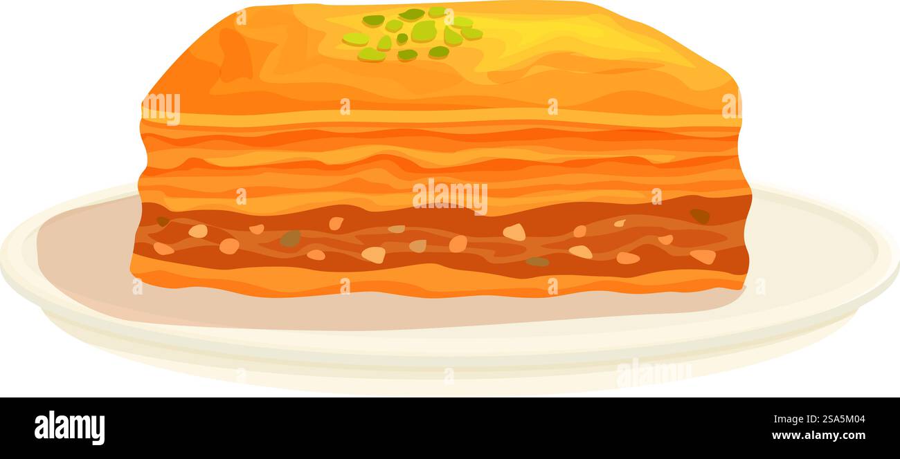 Verführerische Illustration von Baklava mit seinen schuppigen Schichten und nussigen Füllungen, ein wahres Vergnügen für Dessertliebhaber. Köstliche Baklava auf einem Teller, eine süße Nahost-Leckerei Stock Vektor