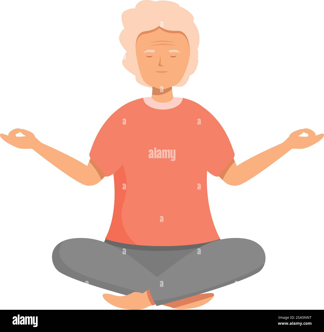 Seniorin praktiziert Yoga, meditiert in Lotusposition, findet inneren Frieden und fördert einen gesunden Lebensstil. Seniorin meditiert in Lotusposition und übt Yoga für Achtsamkeit und Wohlbefinden Stock Vektor