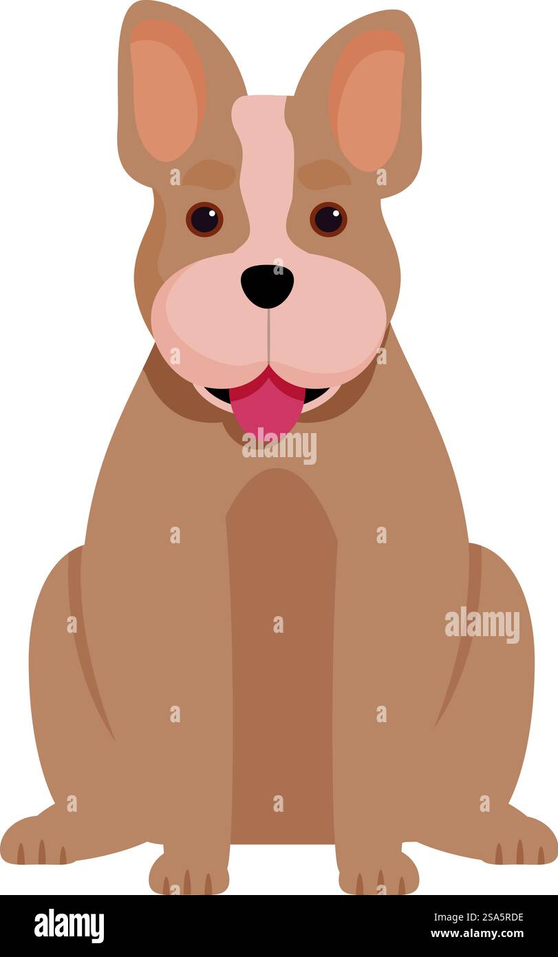 Glückliche Bulldogge sitzt und blickt mit ausgezogener Zunge nach vorne. Glückliche Bulldogge sitzt mit der Zunge aus Illustration Stock Vektor