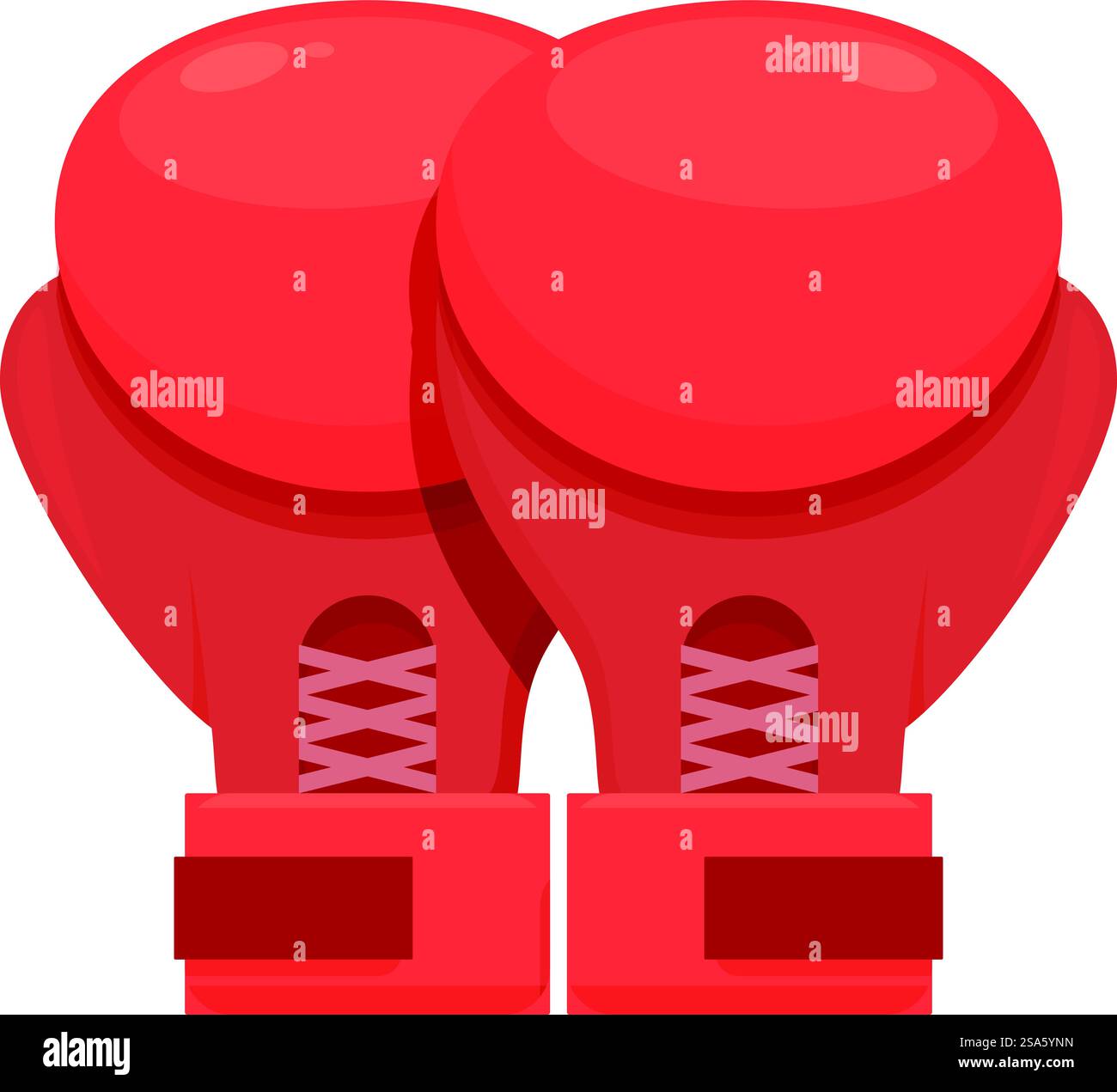 Gezeigt wird ein Paar rote Boxhandschuhe, geschnürt und bereit für ein Boxspiel. Ein paar rote Boxhandschuhe bereit für das Spiel Stock Vektor