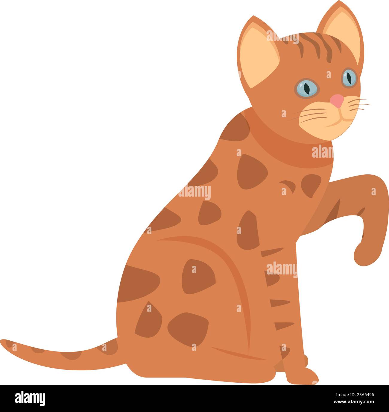 Illustration einer niedlichen Tabbykatze, die sitzt und ihre Pfote hochhebt. Niedliche Tabbykatze sitzend und Pfotenaufrichtung Illustration Stock Vektor