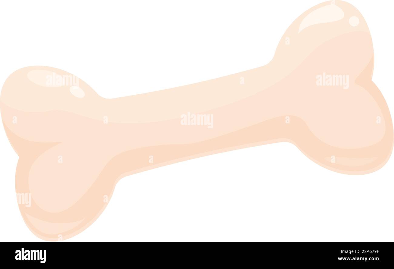 Zeichentrickzeichnung eines Hundeknochens, der horizontal auf weißem Hintergrund liegt. Glänzender Hundeknochen, isoliert auf weißem Hintergrund Stock Vektor