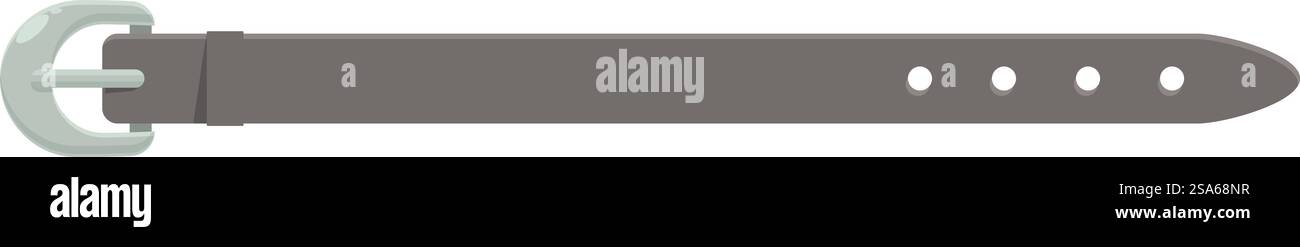 Der schlichte graue Ledergürtel ist mit seiner Metallschnalle im ersten Loch befestigt. Grauer Ledergürtel mit Metallschnalle mit Zunge im ersten Loch Stock Vektor