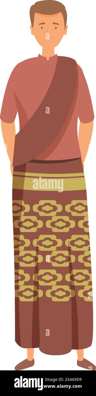 Der junge Mann steht in traditioneller balinesischer Tracht. Junger Mann in traditioneller balinesischer Tracht stehend Stock Vektor