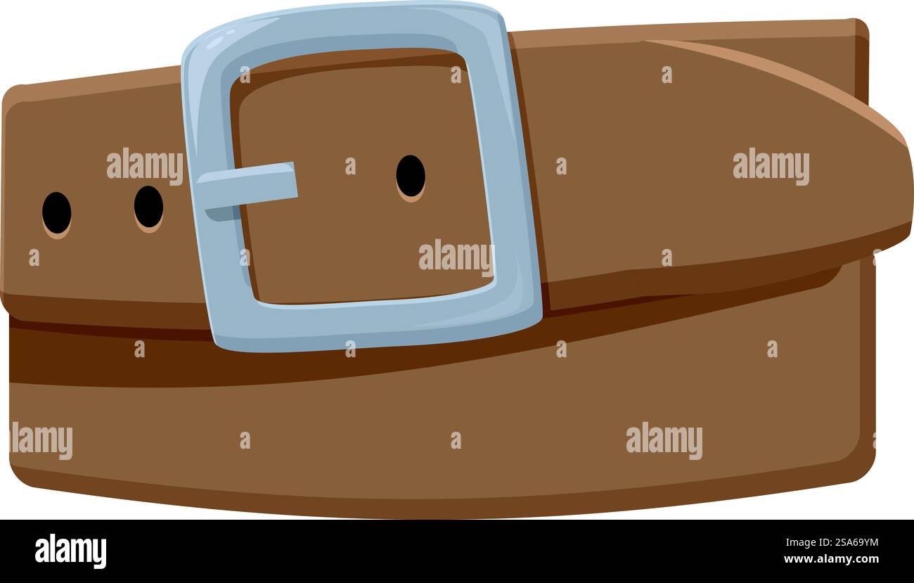 Brauner Ledergürtel um die Taille, Metallschnalle, Herrenmode-Accessoire. Brauner Ledergürtel mit Metallschnalle um die Taille Stock Vektor