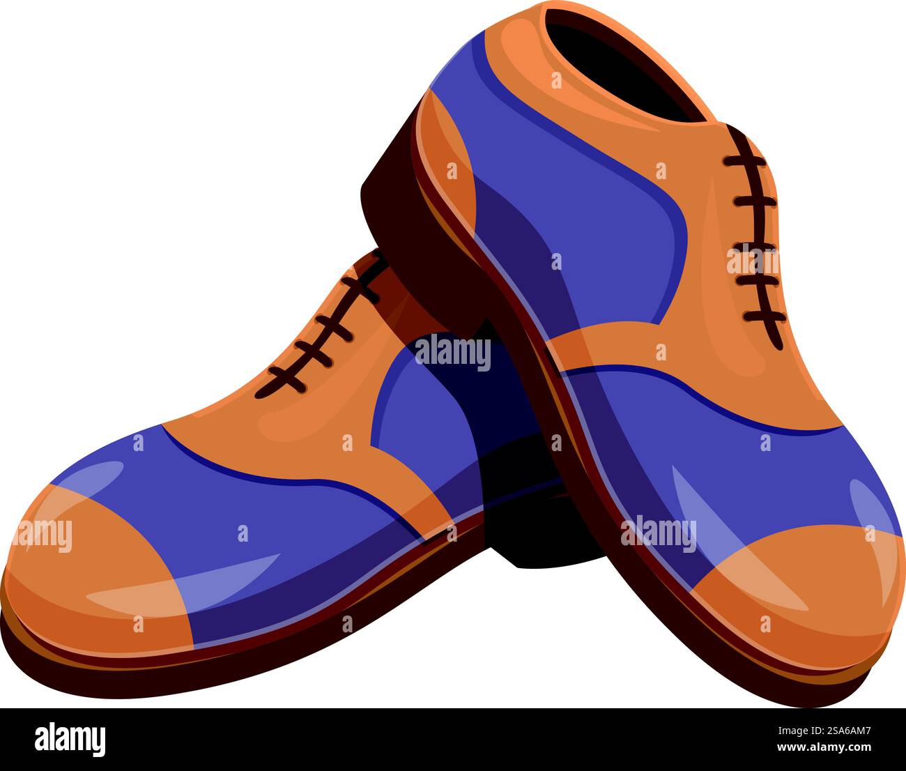 Elegante braune und blaue Lederschuhe, die aufeinander liegen, perfekt für ein modisches Statement. Stilvolle klassische Lederschuhe in Braun und Blau mit Schnürsenkeln Stock Vektor