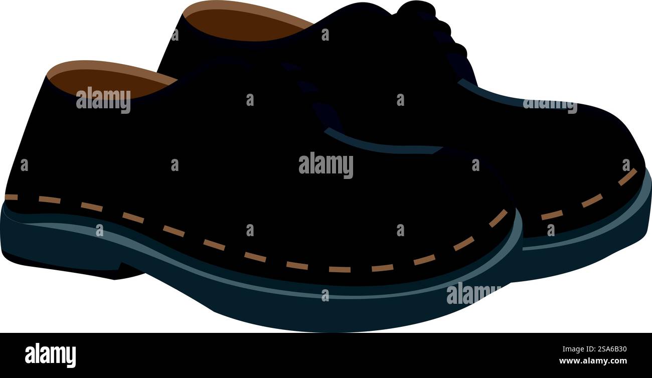 Ein Paar schwarze Lederschuhe mit Schnürsenkeln, perfekt zur Illustration von Stil, Mode oder Schuhen. Paar schwarze Lederschuhe mit Schnürsenkeln auf weißem Hintergrund Stock Vektor